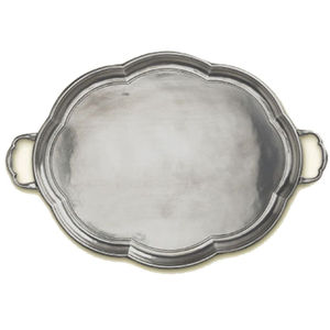 Plat ovale en étain de style antique, bord festonné ondulé, plat de service en métal vintage, plateau, vaisselle de collection, décoration de la maison à vendre - Product Image 2