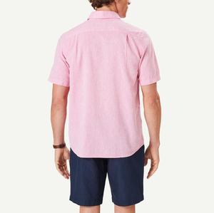 Chemise décontractée en lin rose clair pour homme, manches courtes, col rabattu, teinte unie, anti-rétrécissement, séchage rapide, durable, été - Product Image 3