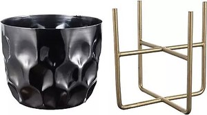 Maceta de metal martillado con diamante negro con soporte para restaurante, hogar, hotel, uso a granel - Product Image 4