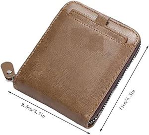 Cartera delgada plegable marrón Unisex cuero genuino RFID cremallera monedero Tarjetero con decoración de cadenas - Product Image 6