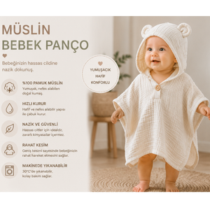 Serviette à capuche en mousseline pour enfants, 100% coton, douce et respirante, peignoir de plage, fournisseur direct de Denizli, Turquie, OEM - Product Image 2
