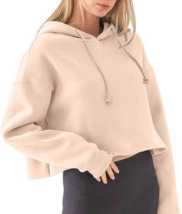 Femmes surdimensionné Crop goutte épaule à capuche Logo personnalisé mode Street Style épais chaud polaire pull - Product Image 1