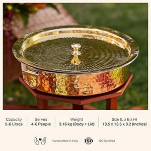 100% Patila en laiton pur pour la cuisson à fond lourd martelé et poli 1 litre Handi marmite en laiton doré ustensiles de cuisine - Product Image 5