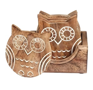 ถาดรองแก้วไม้ลายนกฮูกขนาด4x4สำหรับใช้ในบ้านบาร์คาเฟ่ - Product Image 3