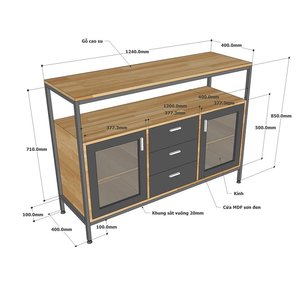 Armoire de présentation en bois de caoutchouc de style industriel KTB68112 avec cadre en fer pour meubles de salon - Product Image 3