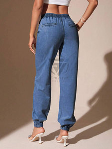 Vaqueros casuales de mezclilla para mujer, de corte recto y pierna ancha, transpirables, azules lavados - Product Image 4