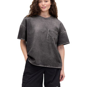 T-shirt en coton doux de qualité supérieure, lavage à l'acide personnalisé, surdimensionné, décontracté, vintage, été, blanc, manches courtes, col rond - Product Image 2