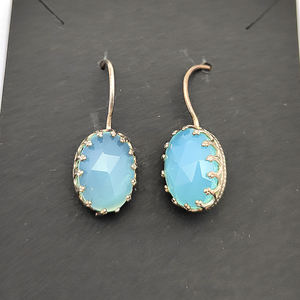 Aqua Calcedonia 14x10mm Oval 925 Pendientes colgantes de plata esterlina 4.81gm Piedra preciosa Joyería hecha a mano para mujeres Chica Pendientes finos - Product Image 5