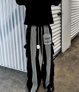 กางเกงสเวตแพนท์ปักลาย Y2K แบบกำหนดเอง ล้างสีแบบ Acid Wash ผ้าฝ้าย 100% ลายทางซ้อน กางเกงทรง Baggy สไตล์ Argo สำหรับผู้ชาย - Product Image 5