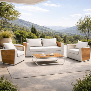 Ensemble de meubles de patio d'extérieur en <span class=keywords><strong>osier</strong></span> blanc de luxe, 4 pièces, canapés à une et deux places avec table basse pour <span class=keywords><strong>salon</strong></span> ou villa - Product Image 1