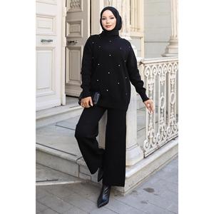 เมก้า เมอร์เชนท์ เสื้อไหมพรมสไตล์ลำลองแต่งดีเทลหิน สีดำ 90744 อะคริลิก 100% สำหรับผู้หญิง - Product Image 1