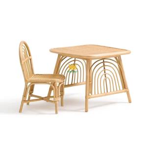 Venta al por mayor de muebles para niños de ratán bohemio, sillón de mimbre tejido a mano, mesa de estudio para cunas de niños con superficie de madera - Product Image 1