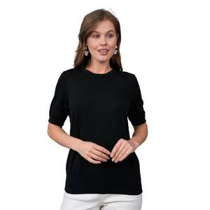 Camiseta de blusa de punto de manga corta con cuello redondo para mujer, cómoda y elegante, transpirable, detalle de botones, servicio OEM de alta calidad - Product Image 1