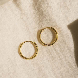 Rhodium Plated Rose Gold Pearl <b>Huggie</b> Hoop Earrings - Product Image 2