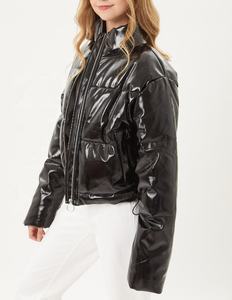 Chaqueta acolchada corta de gran tamaño negra para mujer, informal, de lona teñida tejida, ecológica, con capucha, sombrero desmontable, grueso, invierno y otoño - Product Image 6