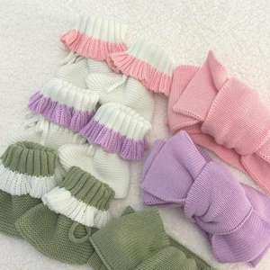 <span class=keywords><strong>Bottes</strong></span> en <span class=keywords><strong>tricot</strong></span> pour bébé fille de 0 à 6 mois Chaussettes en coton crocheté avec bord à volants Chaussons confortables en coton pur doux épissé Lilas Fleck Chaussons - Product Image 6