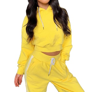 2025 Offre Spéciale dames sweat à capuche court vêtements d'entraînement ensembles Logo personnalisé brodé solide motif survêtements pour filles pour l'hiver Air - Product Image 1