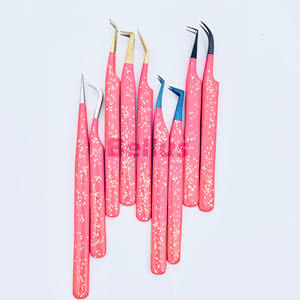 Personalizable 45 grados 90 grados curva bota punta puntiaguda fibra Acero inoxidable extensión de pestañas pinzas variedad conjunto herramientas - Product Image 1