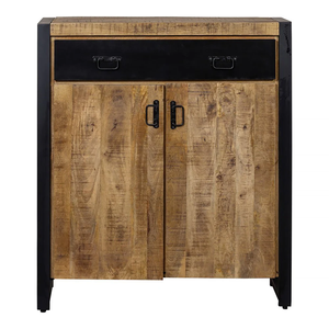 Patas de Metal Industrial Vintage Gabinete de madera de mango rústico Acabado en bruto Cajones negros y naturales Almacenamiento Armario de cocina Aparador - Product Image 6