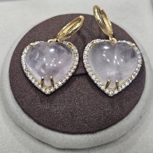 925 Sterling <b>Silver</b> Excellent Quality Gold Plated <b>Heart</b> Shape Rose Quartz Gemstone Handmade Designer Stud <b>Earring</b> for Women - Product Image 4