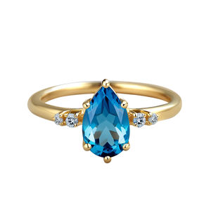 Anillo de lujo con piedras preciosas de Topacio Azul y acento de diamante en anillo de oro amarillo sólido de 14K - Product Image 1