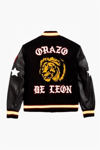 แจ็คเก็ตหนังแขนเสื้อแจ็กเก็ตบอมเบอร์สำหรับผู้ชายเสื้อแจ็กเก็ตบอมเบอร์เสื้อแจ็คเก็ตฮิปฮอปขนสัตว์เลตเทอร์แมนสำหรับผู้ชายเบสบอลวิทยาลัยวิทยาลัย - Product Image 4