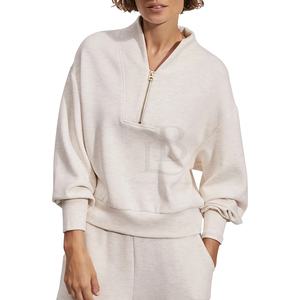 2025 <b>Women</b> Half Zip Pullover Fleece casual streetwear Drop Shoulder figures breathable Eco friendly <b>hoodies</b> Knitted <b>Long</b> Sleeve - Product Image 1