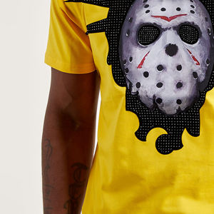 Logo personnalisé T-shirt en jersey uni à manches courtes pour homme 100% coton avec strass sérigraphié Design de style de rue respirant - Product Image 4