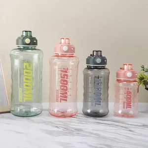 600ml 1000ml 1500ml 2000ml Cute Large Capacity Water Bottle With Straw Sticker Portable Customized Print Sport Cup For Kids