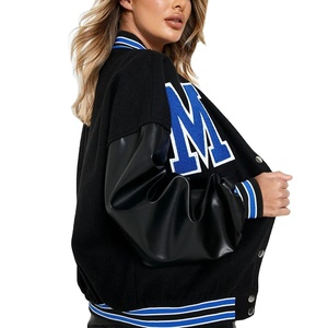 แจ็กเก็ตเบสบอลมหาวิทยาลัยเลตเทอร์แมนแขนเสื้อหนังปักโลโก้ได้ตามต้องการ - Product Image 2