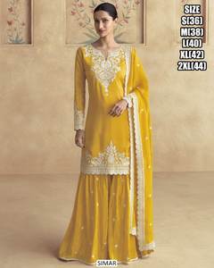 Punjabi bordado Sharara Palazo traje Dupatta con borlas cuello redondo mangas tres cuartos largo étnico Anarkali traje boda - Product Image 5