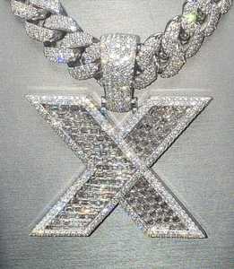 Colgante de Letra X con Incrustaciones de Moissanita Chapado en Oro con Cadena Cubana, Joyería Hip Hop de Lujo, Brillo VVS - Product Image 3