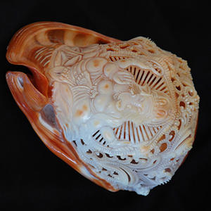 Arte tallado en concha Melo SEASHELL JOYERÍA Arte Pulido Marfil Ganesa Motivo Artesanía decorativa religiosa Talla atractiva - Product Image 2