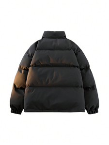 Veste matelassée noire à col montant pour hommes, coupe-vent respirant et écologique, coupe ample, style viel pour l'hiver et la rue - Product Image 4