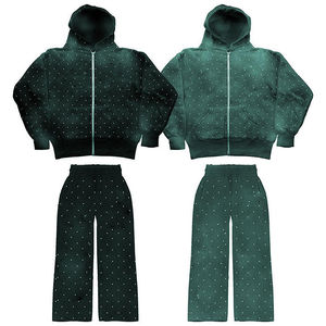 Ensemble survêtement décontracté en molleton de coton personnalisé avec fermeture éclair intégrale et pantalon de jogging, 2 pièces, poids lourd, streetwear, survêtement délavé à l'acide pour hommes - Product Image 3