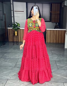 El último vestido Anarkali DE TRABAJO estampado Georgette de imitación pesado de diseñador por FabZone - Product Image 2