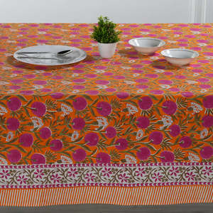 Tangerine Orange, Bubblegum Pink Indian Floral Hand Block Nappe en coton imprimé toutes les tailles disponibles, nappe de mariage - Product Image 6