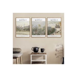 Set di 3 legno naturale laminato incorniciato opere classiche astratto Claude Monet 30x40cm 40x60cm Hpn135