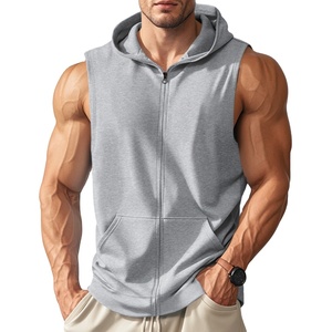 Custom Logo 2025 Winter <b>Men's</b> Sports Fitness <b>Training</b> Zipper Hooded Sleeveless Loose Breathable 100% Cotton Fleece <b>Vest</b> - Product Image 3