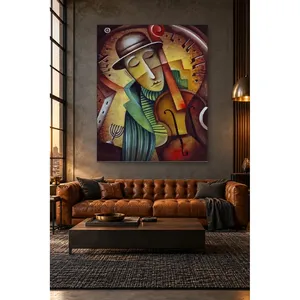 Fida Cellist avec chapeau et violoncelle rouge, impression sur toile cubiste - Product Image 4