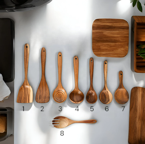 ชุดช้อนไม้คลาสสิกทำมือ งานฝีมือเชิงวิชาชีพ เป็นมิตรกับสิ่งแวดล้อม สำหรับเสิร์ฟอาหาร ชุดอุปกรณ์ครัวระดับพรีเมียม สำหรับงานเลี้ยง ผลิตในอินเดีย ยี่ห้อซานียา - Product Image 3