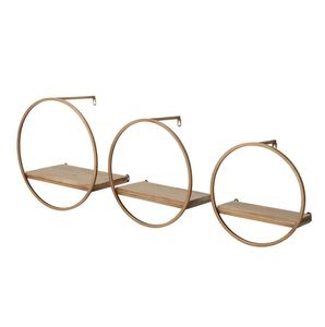 Bronze Metal and Wood Floating Wall <b>Shelves</b> Wall Mounted Storage <b>Shelf</b> for Home Hotels Living Room Kitchen Decor Made in India - Product Image 1
