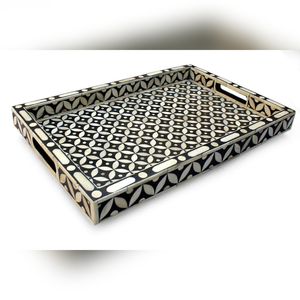 Personnalisé de haute qualité fabriqué à la main en bois naturel Floral vadrouille os incrustation plateau de service pour la maison Restaurants hôtel pour le Ramadan inde - Product Image 1