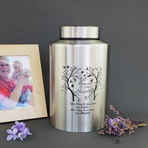 Urnas grandes de 220 libras para cenizas femeninas masculinas adultas, urna de cremación decorativa para cenizas humanas, árbol del amor, plata, tamaño personalizado - Product Image 6