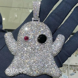 Colgante de lujo con moissanita VVS helada, certificado, con diseño de fantasma de Snapchat, de plata 925, dijes personalizados de Hip Hop, dije 3D de dibujos animados Kawaii - Product Image 1