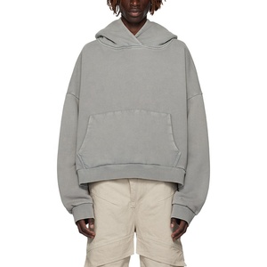 2025 Logo personnalisé hommes lavage à l'acide Boxy recadrée à capuche 500gsm haute qualité surdimensionné noir en détresse lavé à capuche hommes - Product Image 4