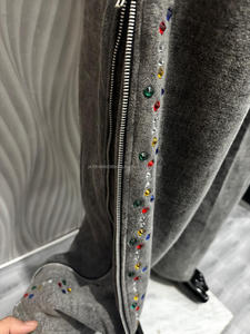 500 Gsm Zuur Gewassen Custom Hoodie 100% Katoen Geborduurde Kleurrijke Steentjes Rits-Up Stijl Capuchon Collush Industrie