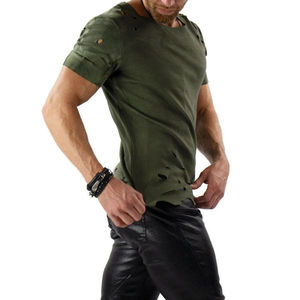 Camisetas OEM/ODM para hombre, estilo desgastado, 100% algodón, ligeras, manga corta, con impresión de logotipo personalizado, ropa urbana en venta. - Product Image 6