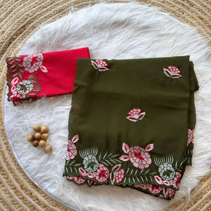 Saree en soie indienne pakistanaise de créateur Belle Georgette Style traditionnel pour fête de mariage Robe de mariage de style traditionnel - Product Image 1