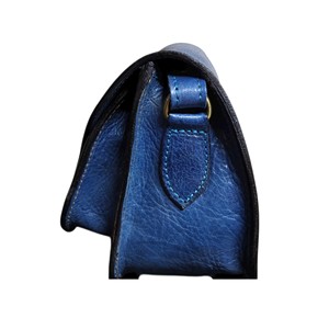 Sac à main vintage en cuir véritable bleu avec applique florale jaune, artisanat marocain fait main - Product Image 2